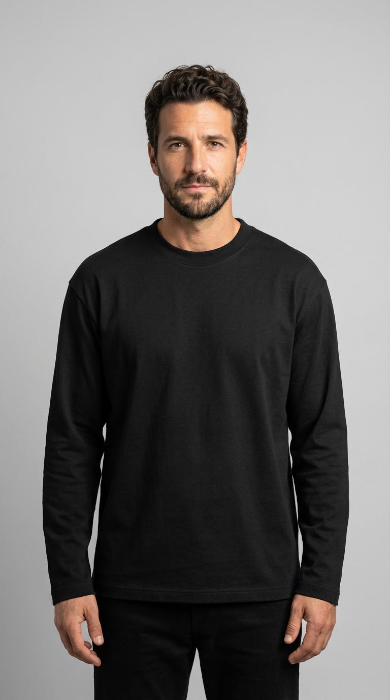 Men's Premium Combed Cotton Long Sleeve T-Shirt - Heavyweight Crewneck Base Layer