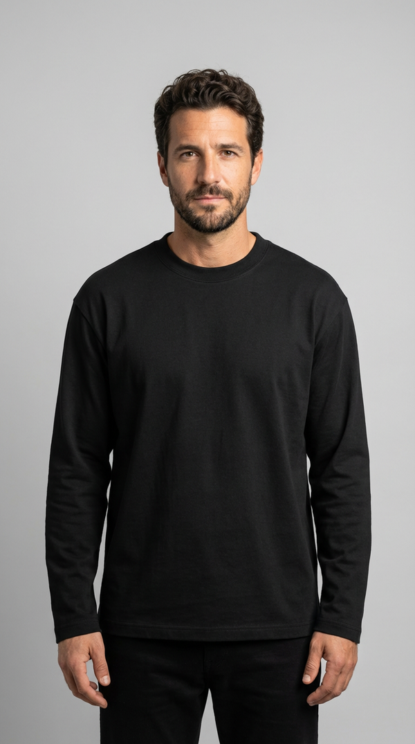 Men's Premium Combed Cotton Long Sleeve T-Shirt - Heavyweight Crewneck Base Layer