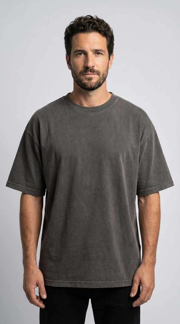 Men's Acid Wash Distressed T-Shirt - Heavyweight Oversized Vintage Cotton Tee