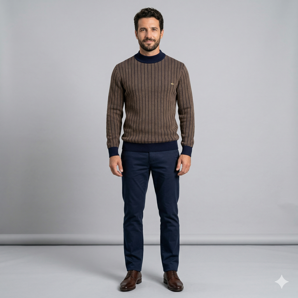 Men's Half Turtleneck Striped Sweater - Slim Fit Pullover