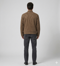 Men's Brown Leather Flight Jacket - Varsity Baseball Coat - front view