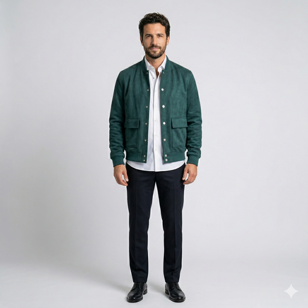 Men's Suede Stand Collar Bomber Jacket - Casual Baseball Coat