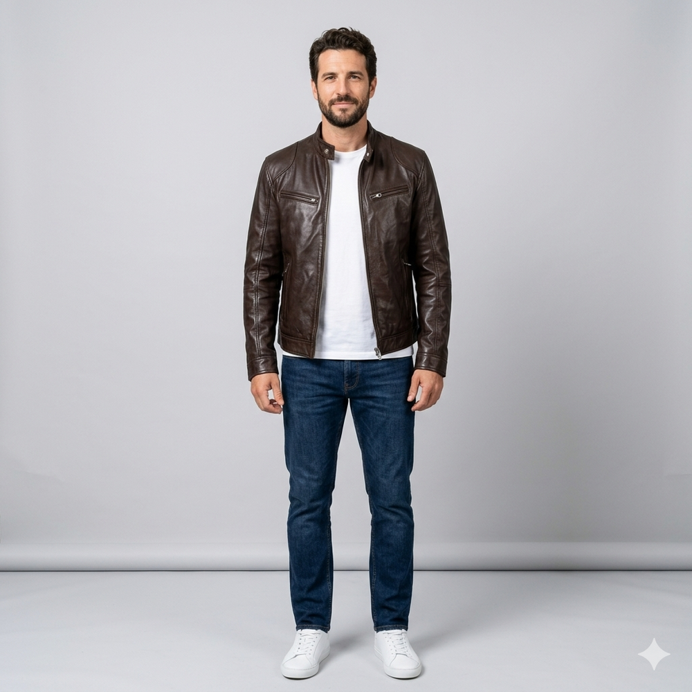 Men's PU Leather Trim Zip Cardigan - Business Casual Jacket