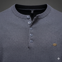 Men's Henley Collar Knit Sweater - Solid Pullover Long Sleeve - side view