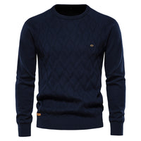 Men's Pure Cotton Crewneck Sweater - Solid Pullover Knit - full body