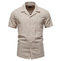 Men's Jacquard Check Short Sleeve Shirt - Casual Button Down - front view