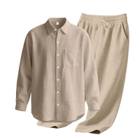 Men's Linen Blend Shirt & Pants Set — Long Sleeve Button-Up Two-Piece Suit