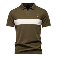 Men's Deer Logo V-Neck Polo - Embroidered Short Sleeve Top - model wearing