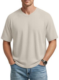 Men's Waffle Knit V-Neck T-Shirt — Raglan Sleeve Casual Summer Tee