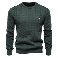 Men's Embroidered Deer Pullover Sweater - Soft Knit Crewneck - model wearing