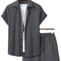 Men's Striped Beach Shirt & Shorts Set — Casual Summer Two-Piece Outfit