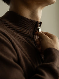 Men's Old Money Textured Knit Jacket - Zip Stand Collar Sweater - side view