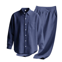 Men's Linen Blend Shirt & Pants Set — Long Sleeve Button-Up Two-Piece Suit