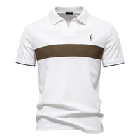 Men's Deer Logo V-Neck Polo - Embroidered Short Sleeve Top - front view