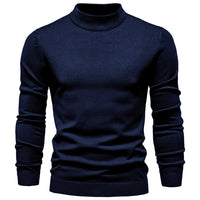 Men's Thick Mock Neck Sweater - Slim Fit Warm Knit Pullover - model wearing