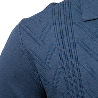 Men's V-Neck Jacquard Sweater - Solid Knit Pullover - back view