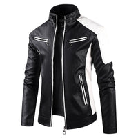 Men's PU Leather Biker Jacket - Stand Collar Motorcycle Coat - fabric detail
