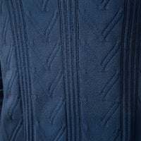 Men's V-Neck Jacquard Sweater - Solid Knit Pullover - side view