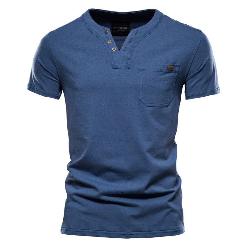 Men's Japanese Style Pocket T-Shirt - Cotton Short Sleeve Tee