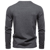 Men's V-Neck Cotton Long Sleeve T-Shirt - Casual Solid Color Tee - front view