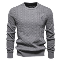 Men's Embroidered Deer Pullover Sweater - Soft Knit Crewneck - detail