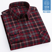 Men's Brushed Cotton Plaid Shirt - Long Sleeve Button Down - view 45