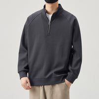 Men's Trendy Half Zip Sweatshirt - College Style Stand Collar - full body