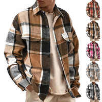 Men's Classic Plaid Flannel Shirt - Vintage Brushed Long Sleeve - back view