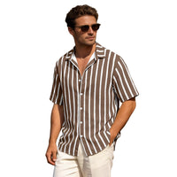 Men's Striped Short Sleeve Shirt - Plus Size Casual Button Down - side view