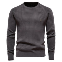 Men's Check Pattern Knit Sweater - Stretch Pullover Top - fabric detail