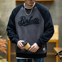Men's Velvet Crewneck Sweatshirt - Contrast Stitch Oversized - fabric detail
