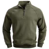 Men's Fleece-Lined Half Zip Sweatshirt - Stand Collar Pullover - full body