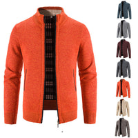 Men's Velvet-Lined Zip Cardigan - Stand Collar Knit Jacket - back view