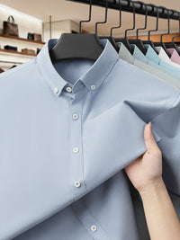 Men's Oxford Cotton Short Sleeve Shirt - Casual Button Down - front view