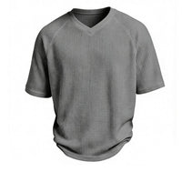 Men's Waffle Knit V-Neck T-Shirt — Raglan Sleeve Casual Summer Tee
