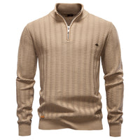 Men's Striped Half Zip Sweater - Stand Collar Business Knit - full body