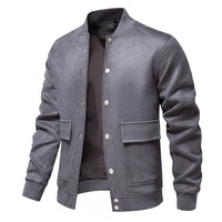 Men's Suede Stand Collar Bomber Jacket - Casual Baseball Coat - back view