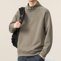 Men's Ribbed Stand Collar Half Zip Top - Raglan Sleeve Sweatshirt - front view