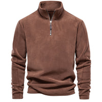 Men's Fleece Stand Collar Sweatshirt - Half Zip Pullover Top - fabric detail