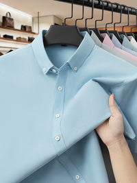 Men's Oxford Cotton Short Sleeve Shirt - Casual Button Down - side view
