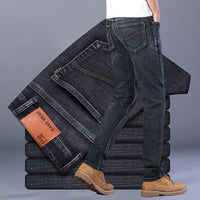 Men's High Waist Stretch Jeans - Loose Fit Casual Denim - back view