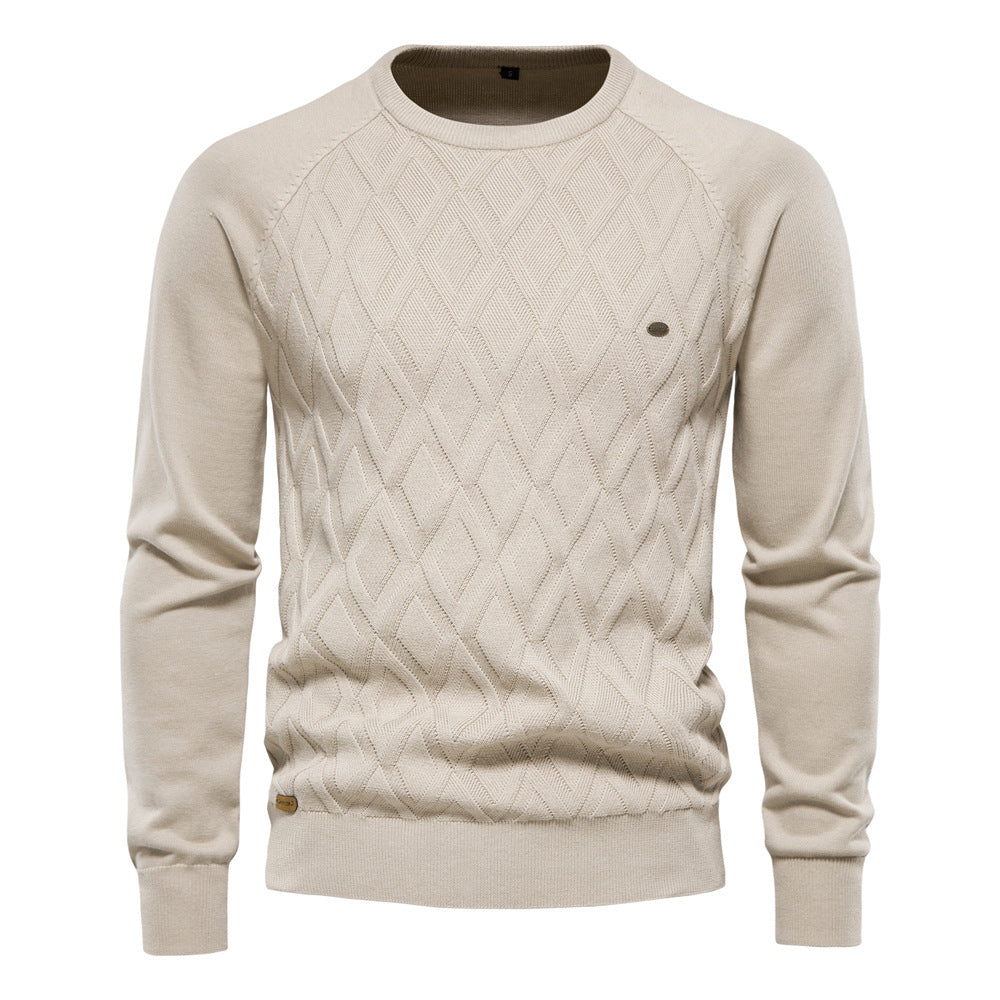 Men's Pure Cotton Crewneck Sweater - Solid Pullover Knit