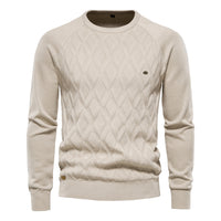 Men's Pure Cotton Crewneck Sweater - Solid Pullover Knit