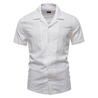 Men's Jacquard Check Short Sleeve Shirt - Casual Button Down - fabric detail