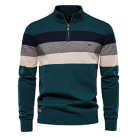 Men's Striped Half Zip Pullover - Knit Sweater Top - close up