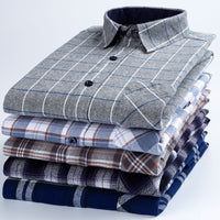 Men's Brushed Cotton Plaid Shirt - Long Sleeve Button Down - close up