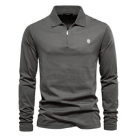 Men's Embroidered Zip Polo - Slim Fit Cotton Short Sleeve - back view