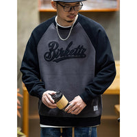 Men's Velvet Crewneck Sweatshirt - Contrast Stitch Oversized - front view
