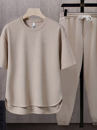 Men's Minimal T-Shirt & Pants Set — Solid Color Summer Two-Piece Outfit