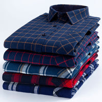 Men's Brushed Cotton Plaid Shirt - Long Sleeve Button Down - side view